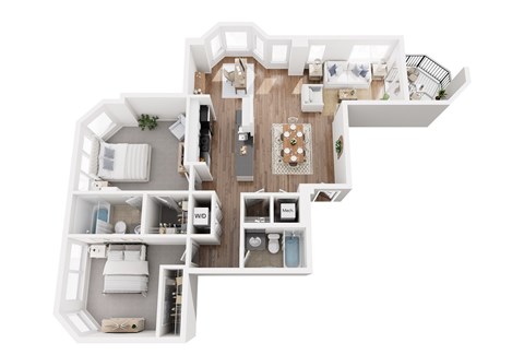 Floor plan for 2 beds, 2 baths, 1210 sqft